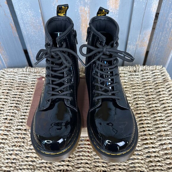 Dr. Martens 1460 J Patent Lamper Lace Up Boot Black Sz L5, M4 NWOB - Picture 2 of 15